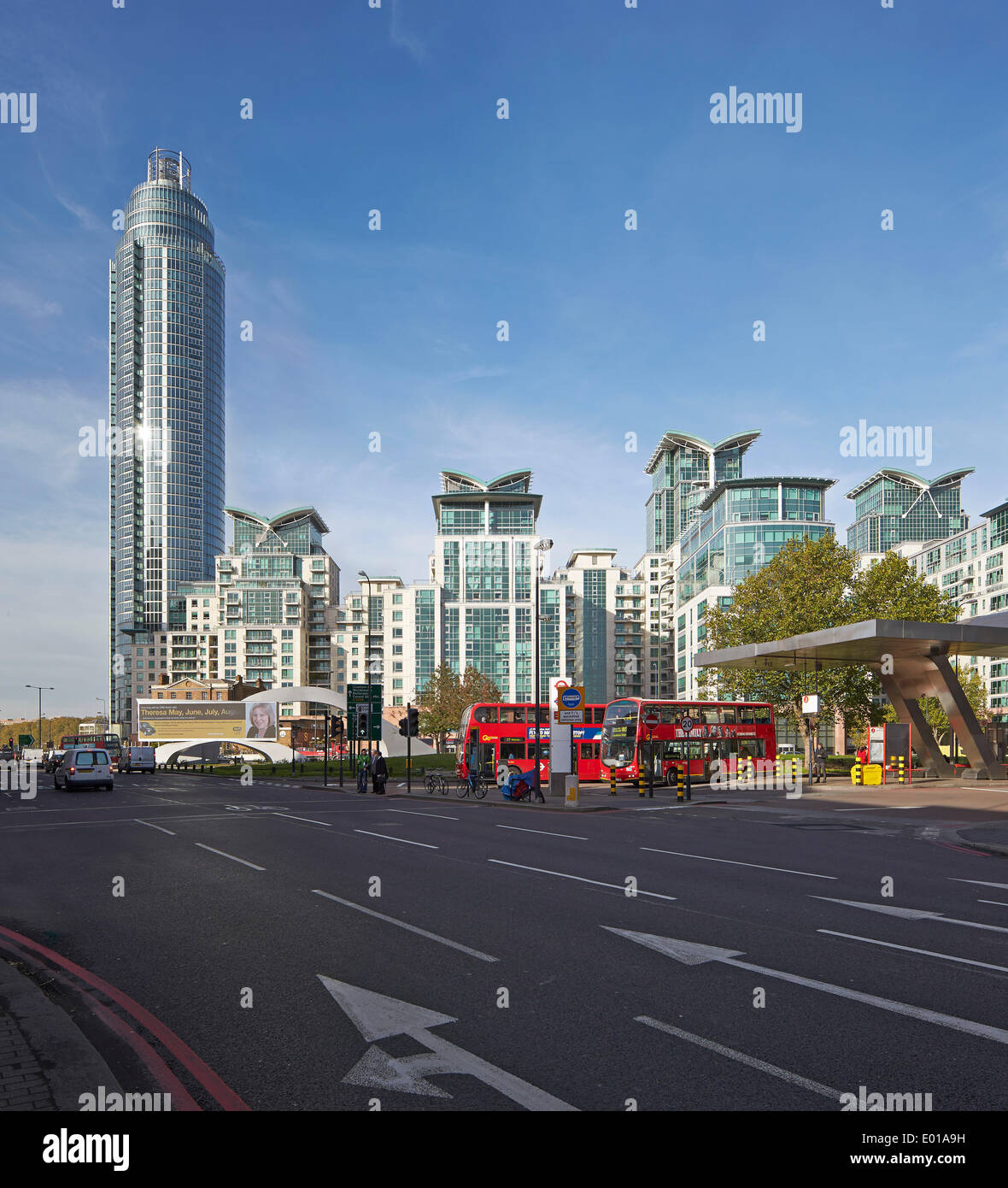 St George Wharf Tower, London, United Kingdom. Architect: Broadway Malyan Limited, 2013. Street view from Vauxhall bus station. Stock Photo