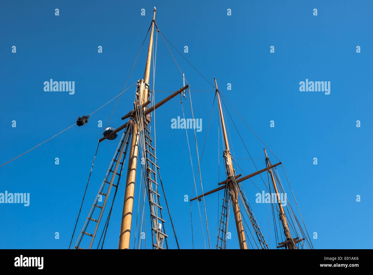 Old sailing ship mast and rope. Stock Photo