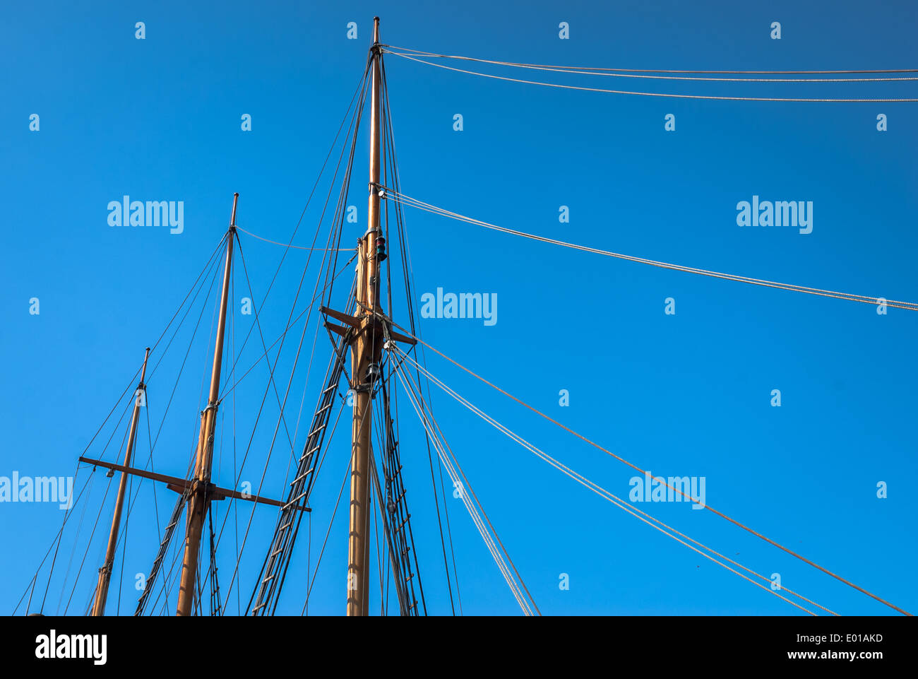 Old sailing ship mast and rope. Stock Photo