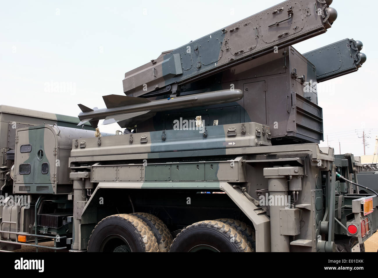 Military vehicle with small missile system, Japan Self Defense Forces Stock Photo