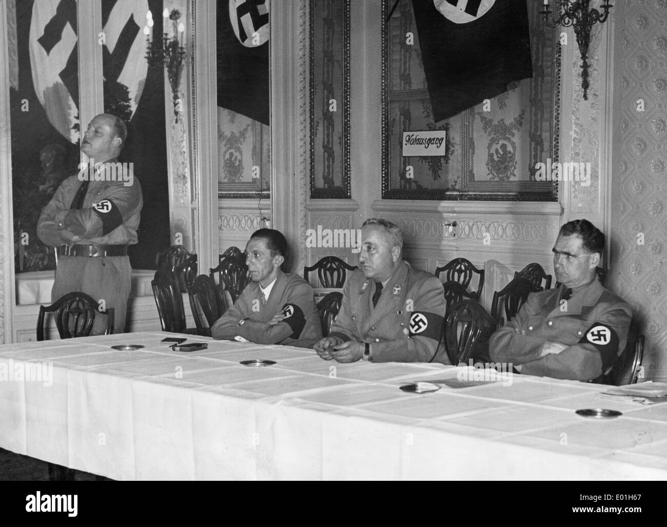 Joseph Goebbels, Robert Ley and Rudolf Hess at the hotel Kaiserhof, 1934 Stock Photo
