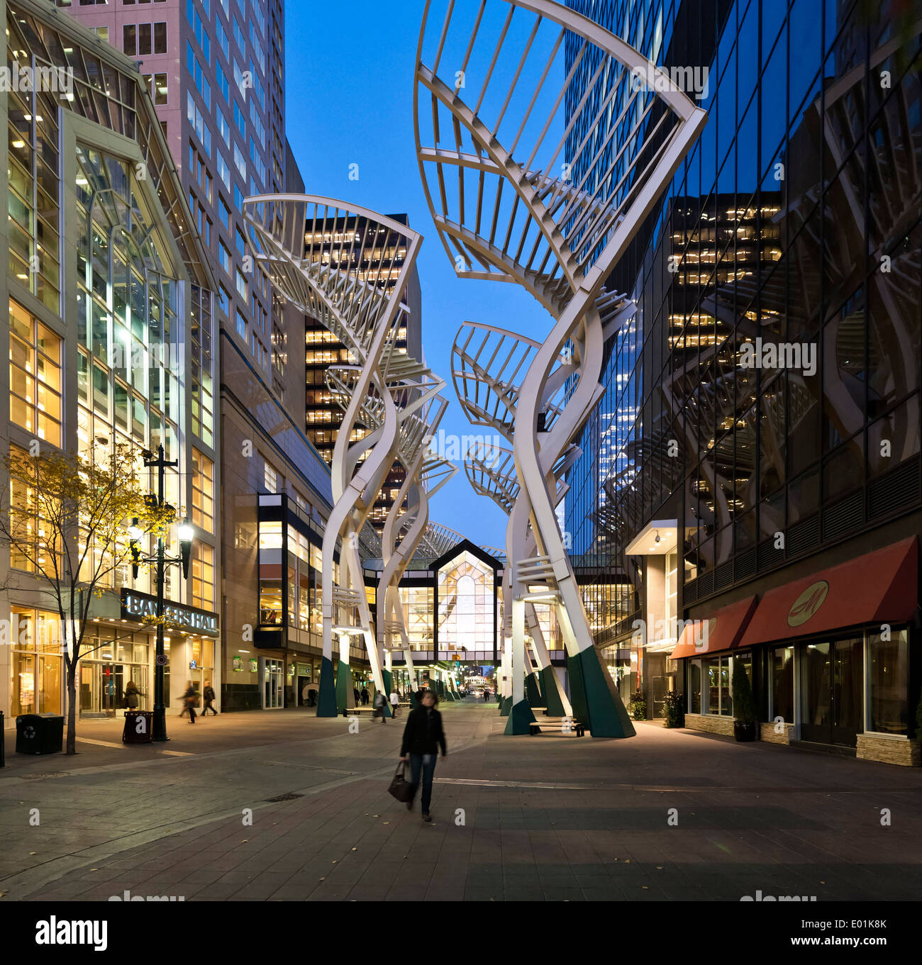Steel tree sculptures on Stephen Avenue, Calgary, outside the two