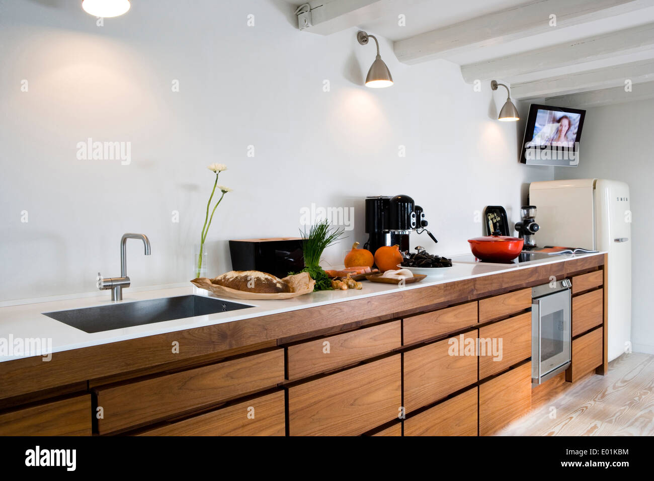 Kitchen in modernised farm house, Kirke Vaerlose, Copenhagen Stock Photo -  Alamy