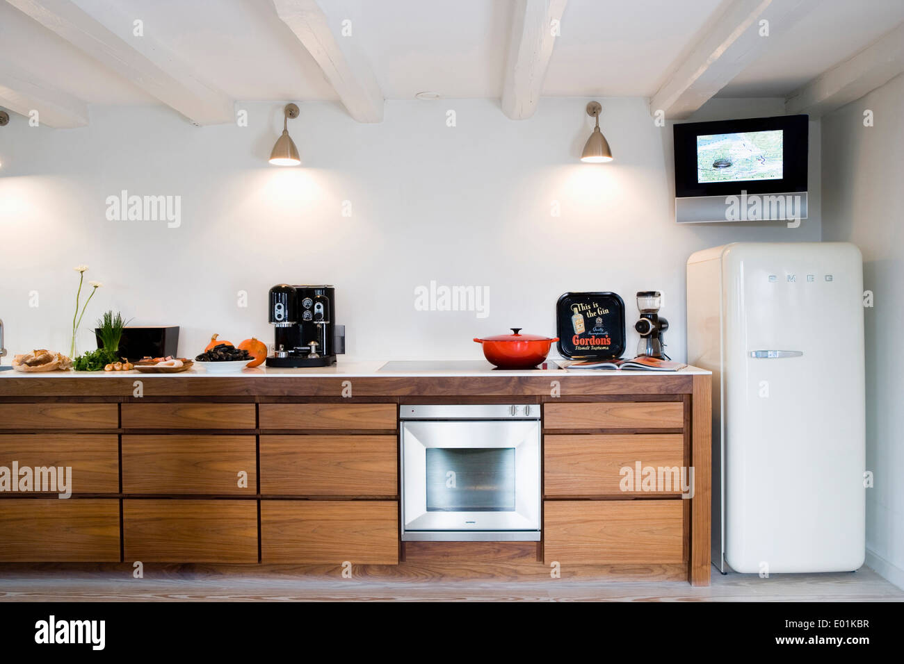 Kitchen in modernised farm house, Kirke Vaerlose, Copenhagen Stock Photo -  Alamy