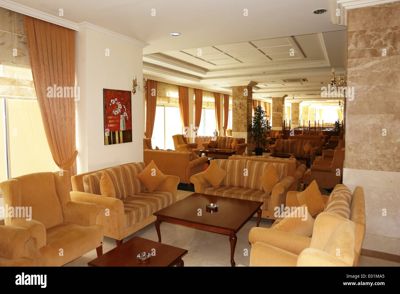 Interior of new hotel in Alanian coast of Turkey. Stock Photo
