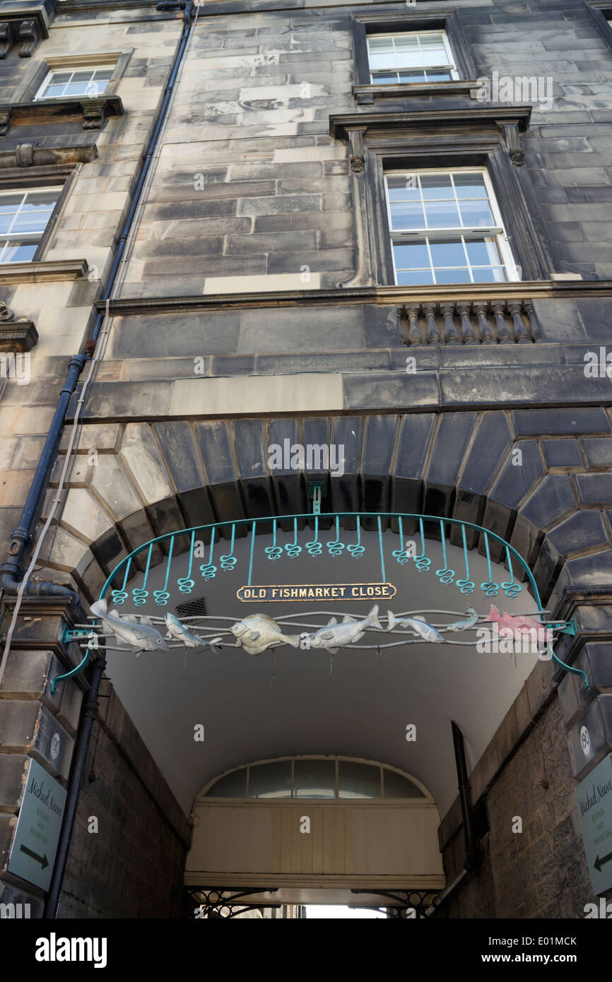 Building exterior at the entrance to the Old Fishmarket Close, the