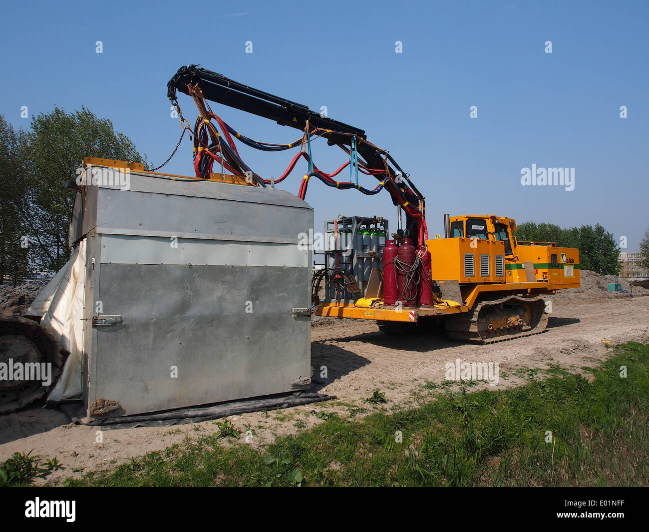 Liebherr SR714 welding tractor at Hoofddorp welding gaspipes Stock