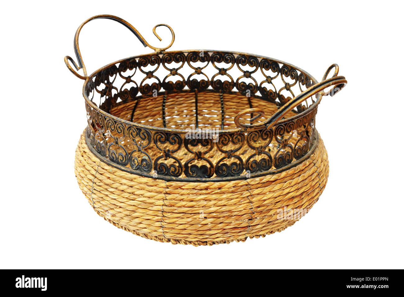 wicker basket for bread or fruits, isolated over white background Stock