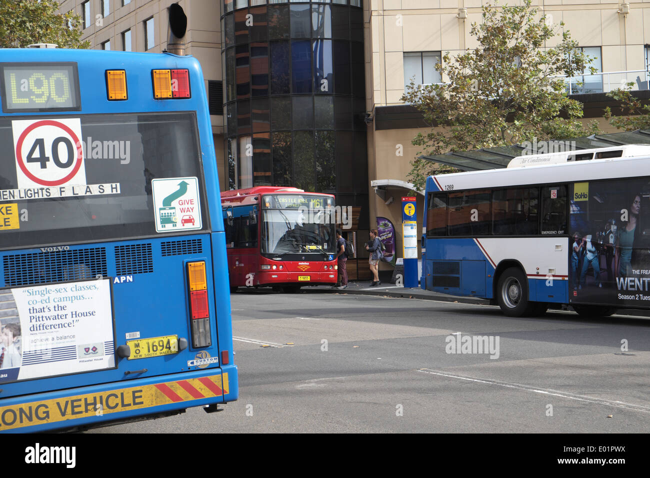 sydney buses in lee street,chippendale,sydney Stock Photo