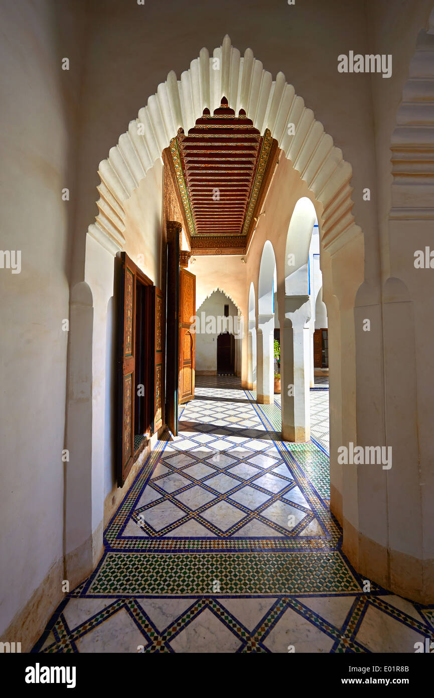 Berber Arabesque courtyard of the Petite Court, Bahia Palace, Marrakesh, Morroco Stock Photo