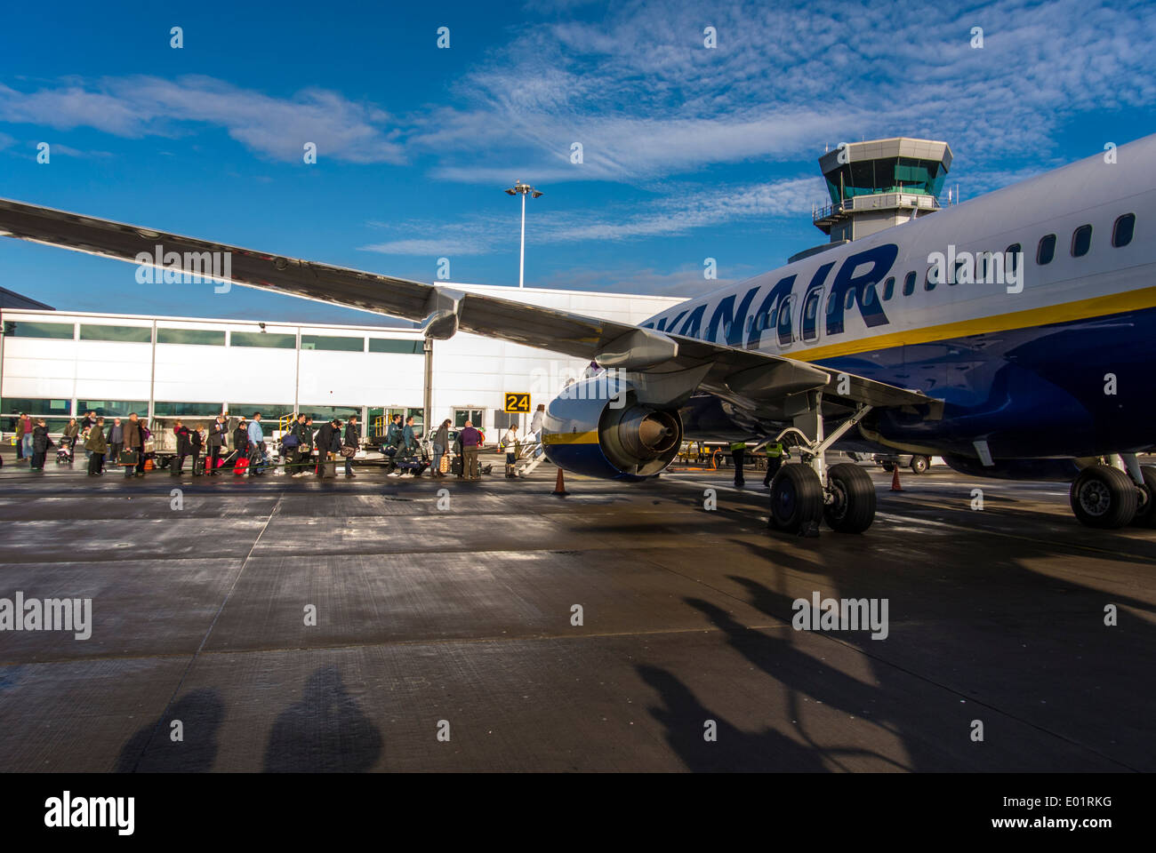 Passengers boarding a Ryanair Boeing 737-800 series aircraft at Bristol Airport England UK Stock Photo