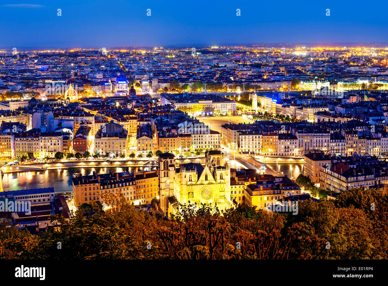 View of Lyon city from Fourviere, France Stock Photo
