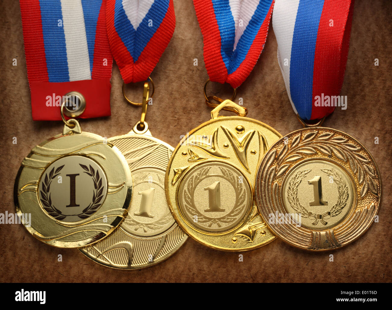Metal medals with tricolor ribbon Stock Photo