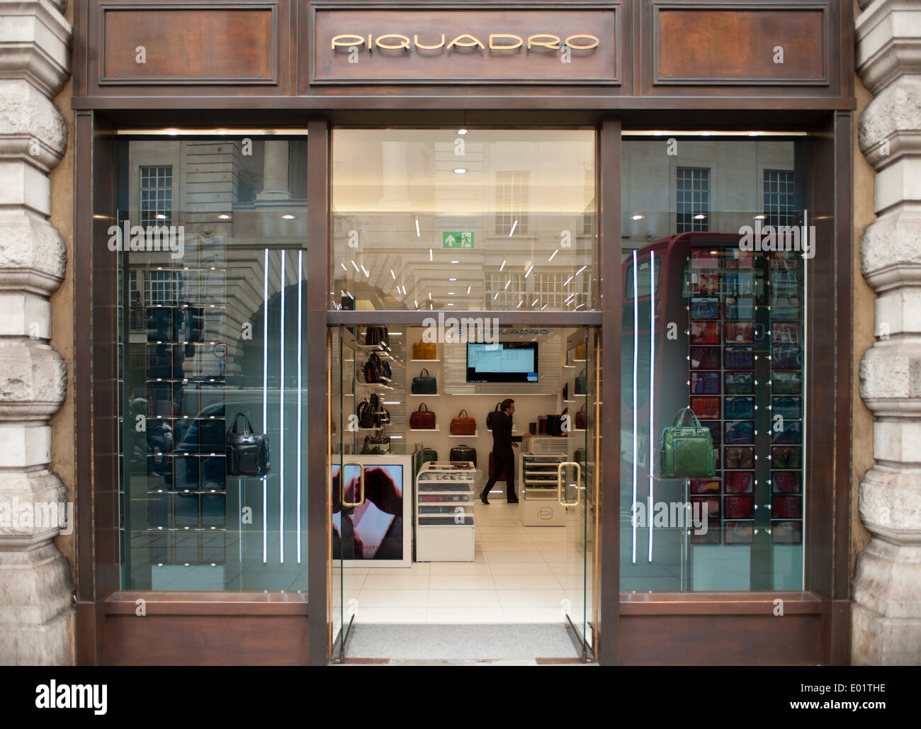 Regent Street, London, UK. 29th April 2014. Piquadro flagship London store  in the heart of the West End prepares for inaugural launch party. Credit:  Malcolm Park editorial/Alamy Live News Stock Photo -