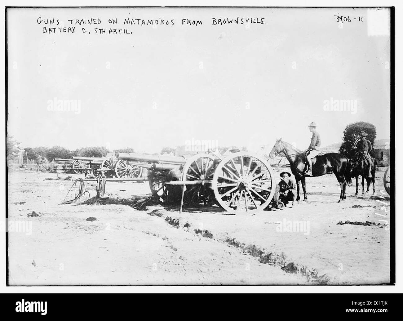 Guns trained on Matamoros from Brownsville Battery E. 5th Artil. Stock Photo