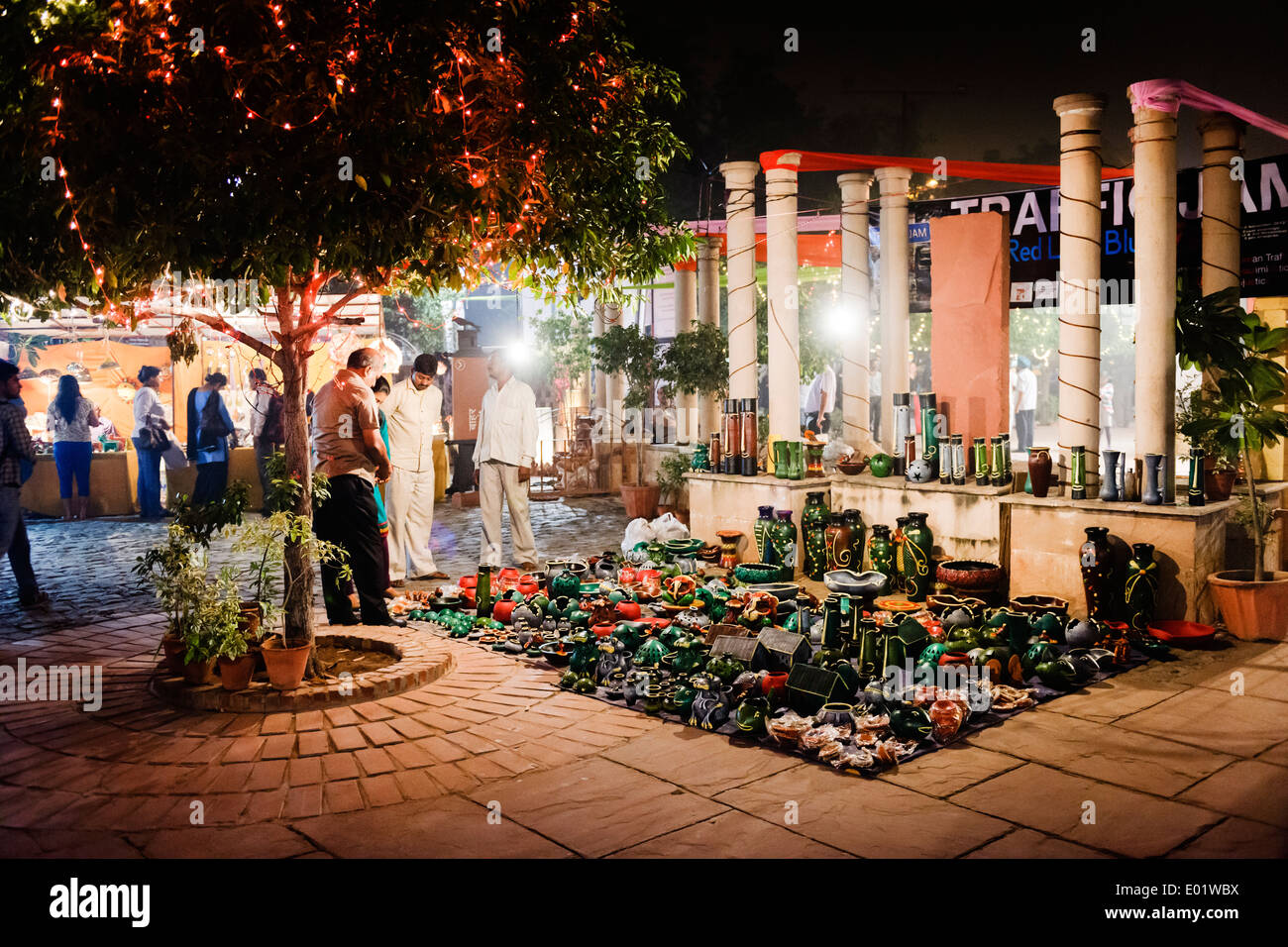Colourful earthenware and pottery at Dilli Haat hand craft market in