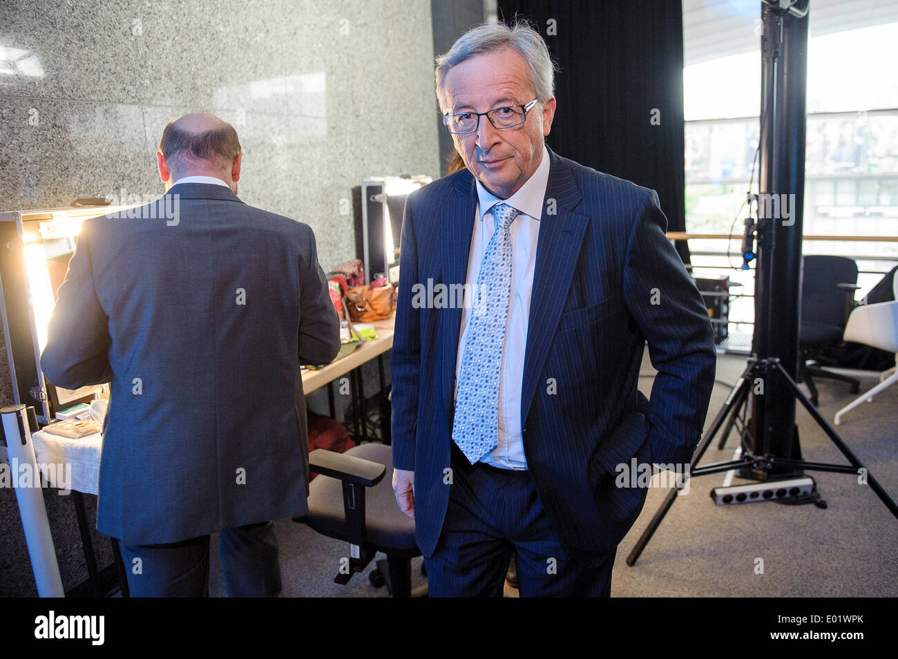 Brussels, Belgium. 29th April 2014. Jean-Claude Juncker, top candidate for European People's Party (EPP) ahead of Euranet's 'Big Crunch' Presidential debate at the EU parliament in BrusselsThe four top candidates for the presidency of the European Commission - Jean-Claude Juncker, Ska Keller, Martin Schulz and Guy Verhofstadt - attend EU-wide debate organized by EuranetPlus and focused on the major election topics. Credit:  dpa picture alliance/Alamy Live News Stock Photo