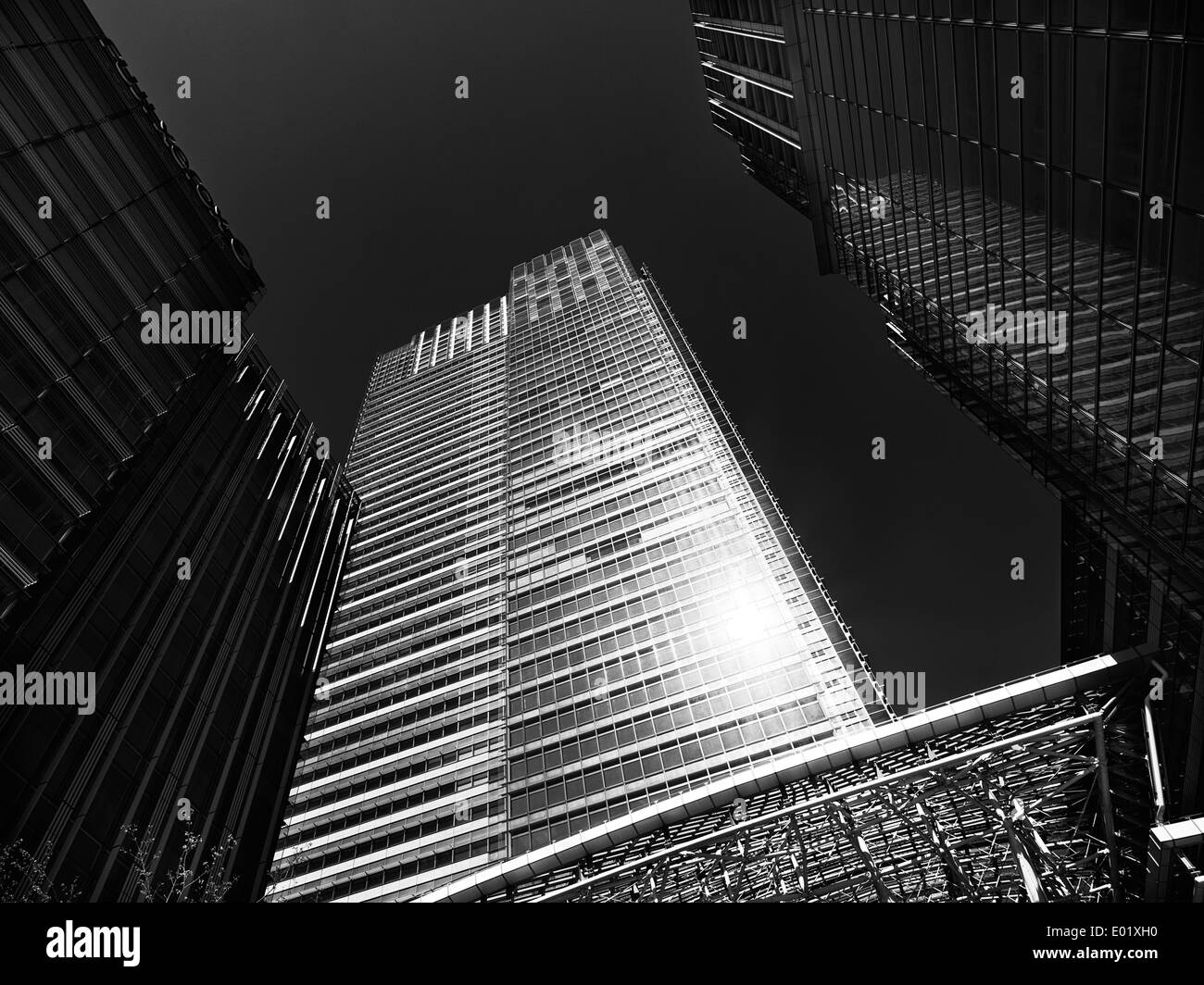 Tokyo Midtown complex high-rise buildings. Roppongi, Tokyo, Japan. Artistic black and white photo. Stock Photo