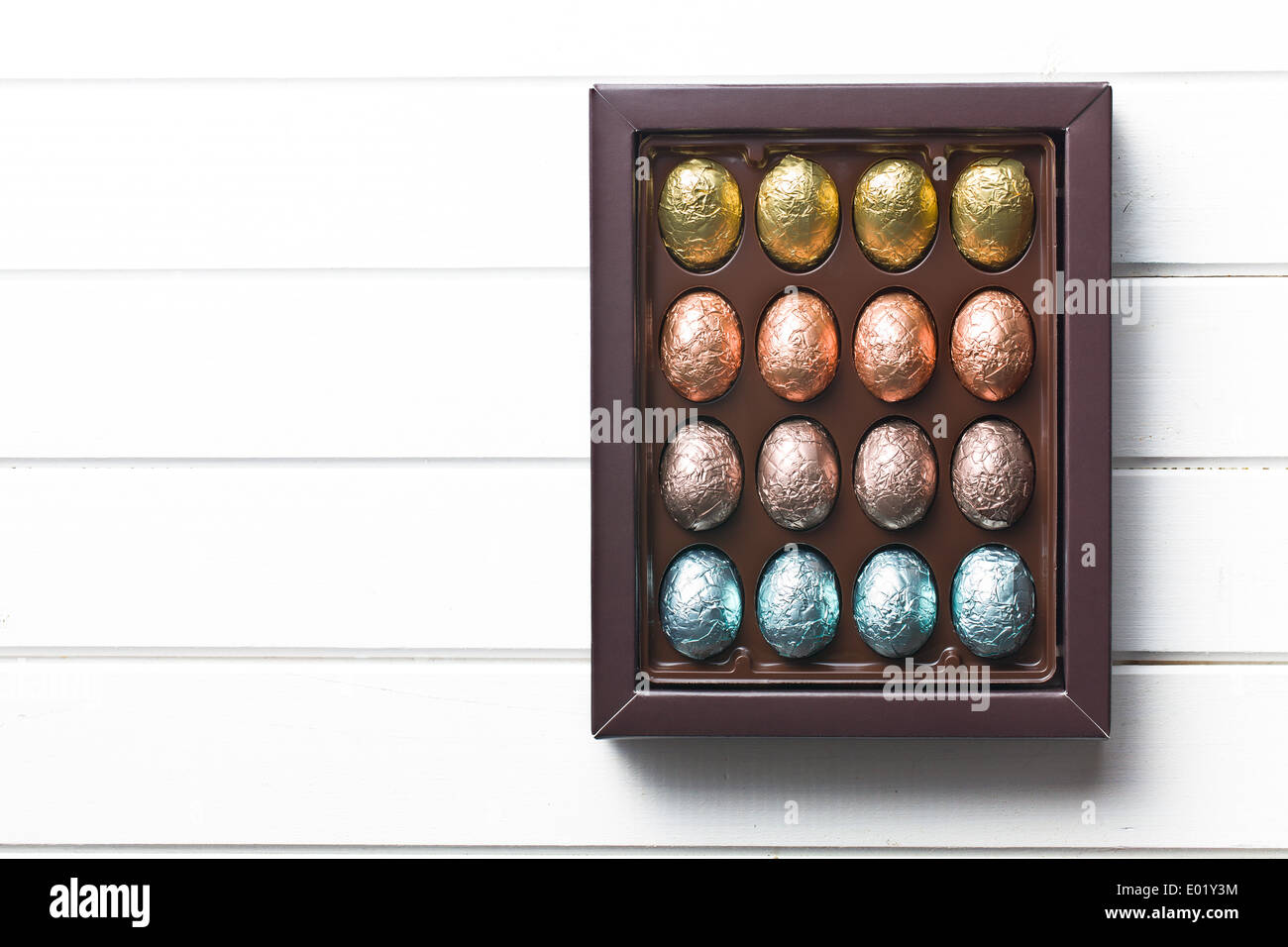 the chocolate eggs in box Stock Photo