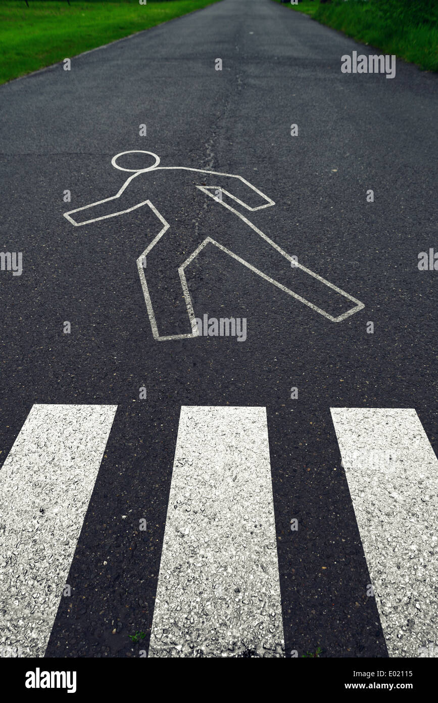 Pedestrian crossing with road markings after traffic accident. Safety