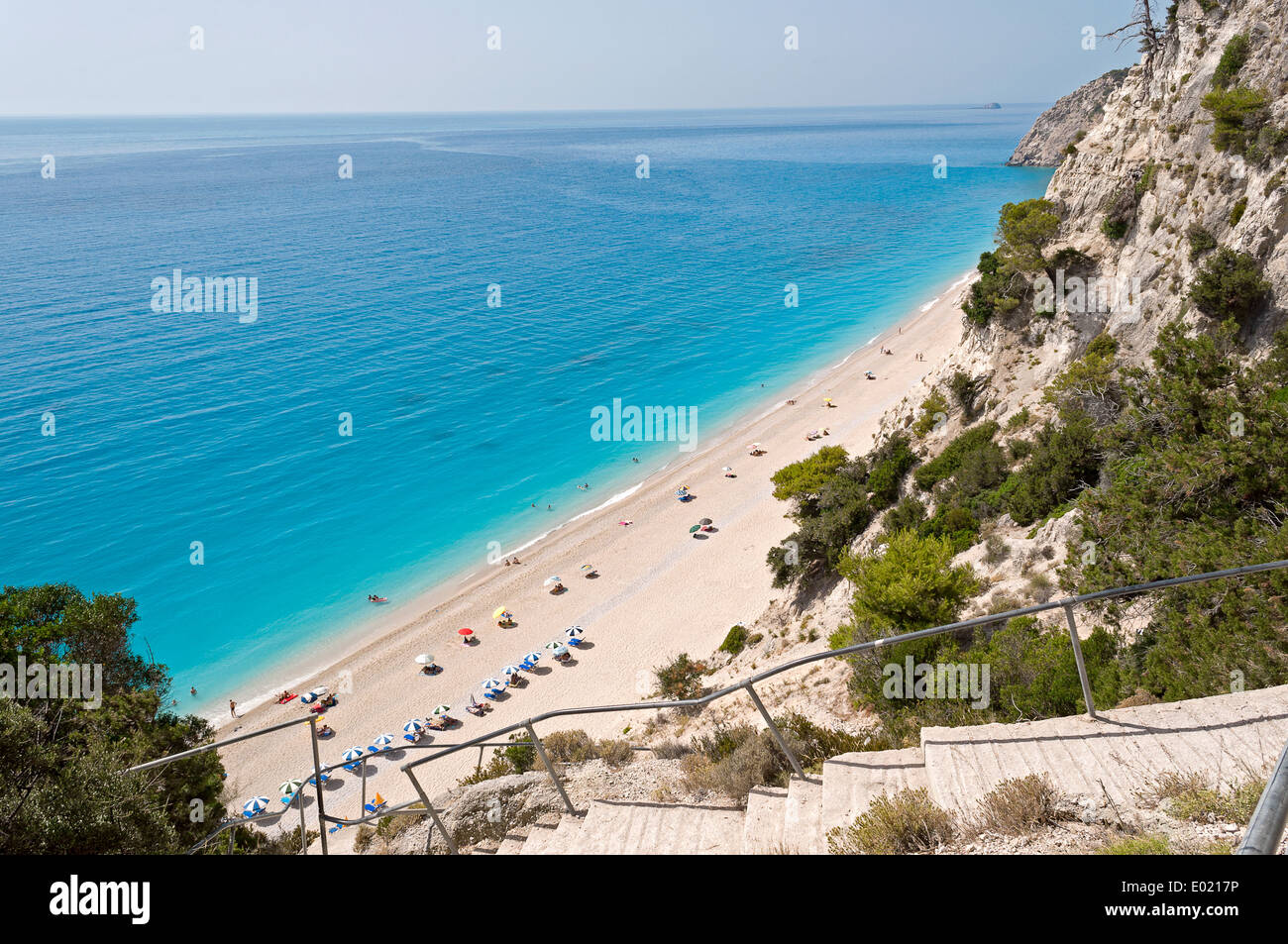 An overview of Egremni with it's exotic crystal clear blue waters in Lefkada, part of the Ionian Islands in Greece Stock Photo