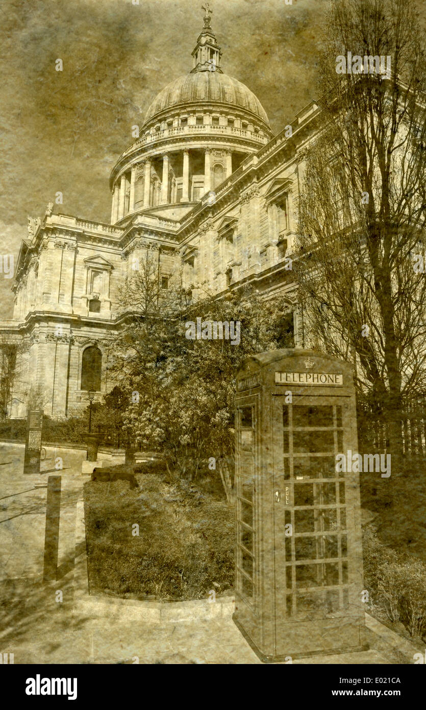 Vintage Antigue Picture of St. Paul's Cathedral in London. Stock Photo