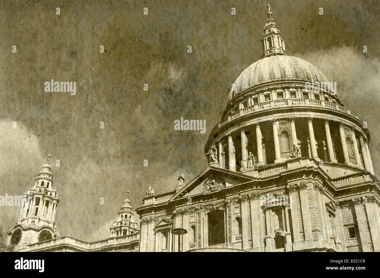 Vintage Antique Picture of St. Paul's Cathedral in London. Stock Photo