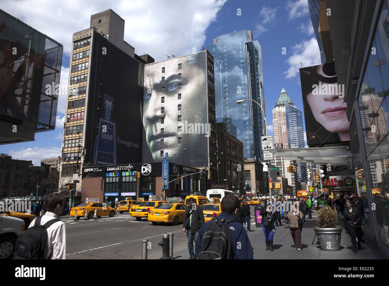 Looking north on 8th Avenue past 42nd Street in the Times Square area in Manhattan, NYC. Stock Photo
