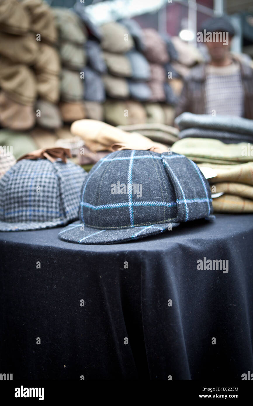 Hat stall at Spitalfield market Stock Photo