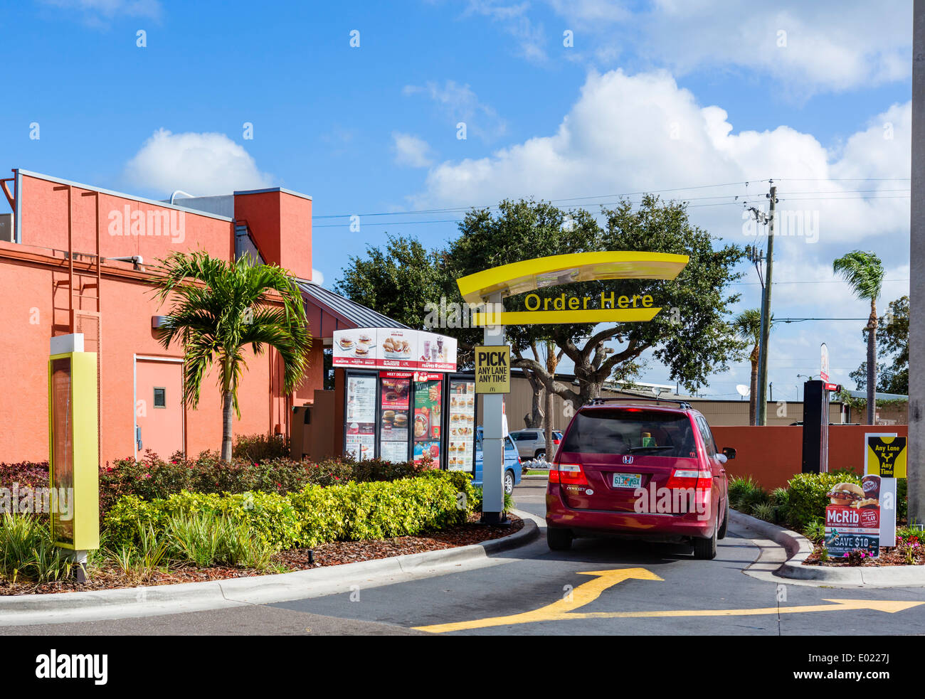 A McDonald's restaurant Drive-thru, Florida, USA Stock Photo