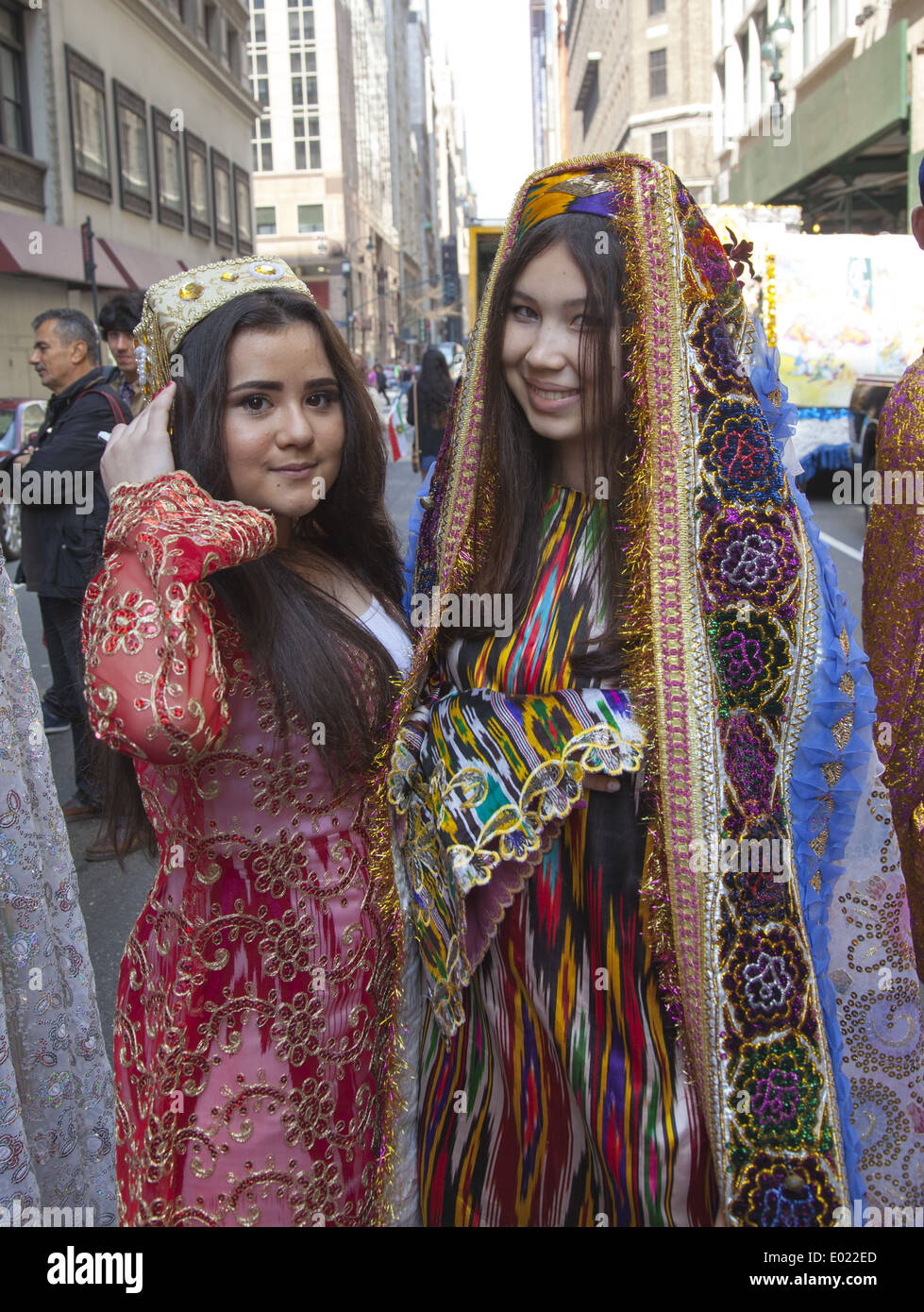 Iranian Americans wait to march in the Persian Day Parade along Madison Ave. in NYC. Stock Photo