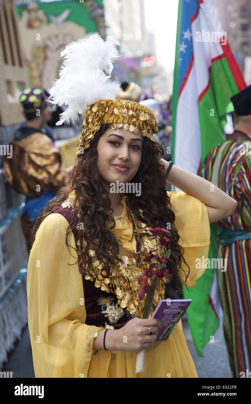 Iranian Americans wait to march in the Persian Day Parade along Madison Ave. in NYC Stock Photo