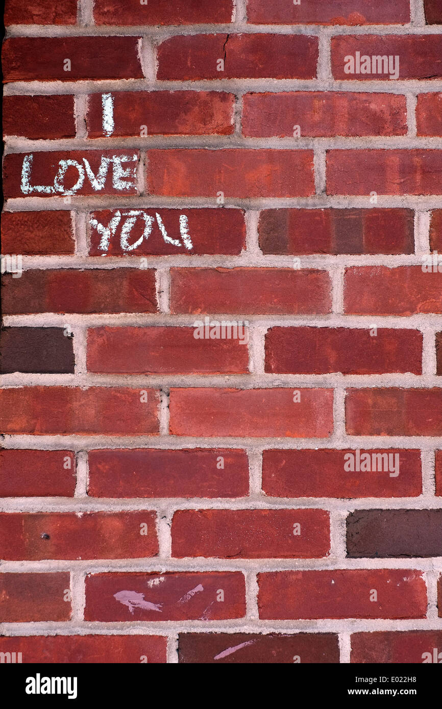 The words, 'I Love You' written in chalk on a wall in Brooklyn, New York Stock Photo