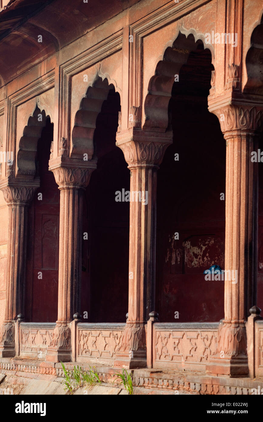 A detail of columns at the Jama Masjid (The Friday Mosque), Old Delhi, India Stock Photo