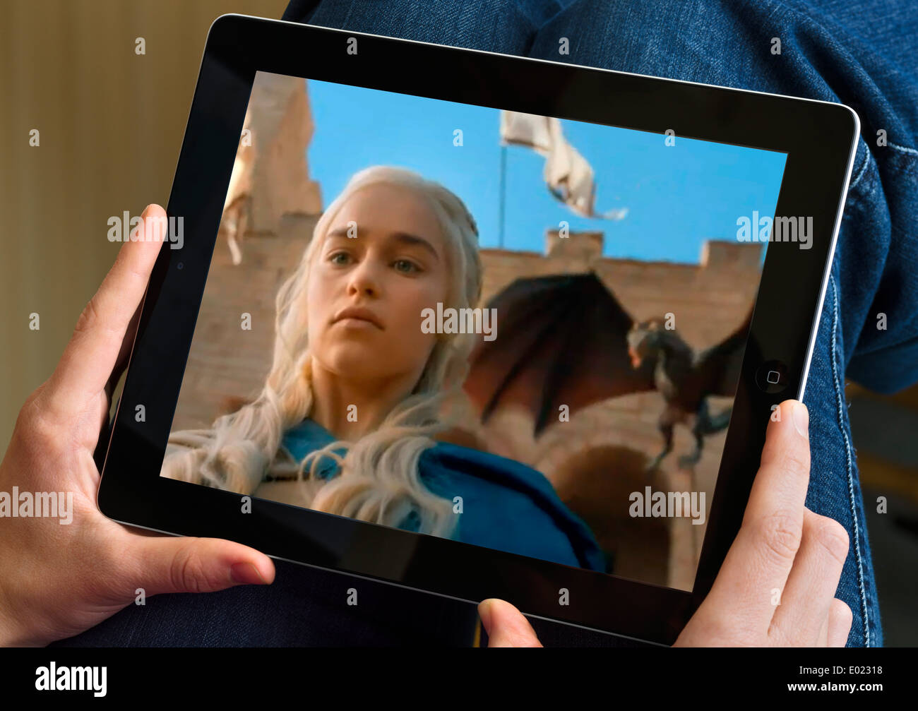 Watching 'Game of Thrones' on an Apple iPad tablet computer Stock Photo