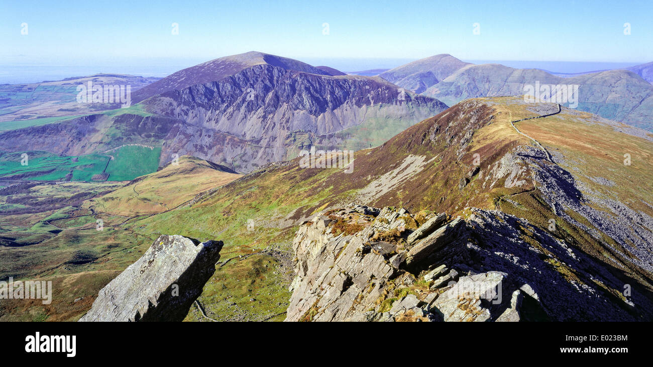 from Mynydd Drws y coed looking towards mynydd mawr Snowdonia Gwynedd north Wales UK Stock Photo