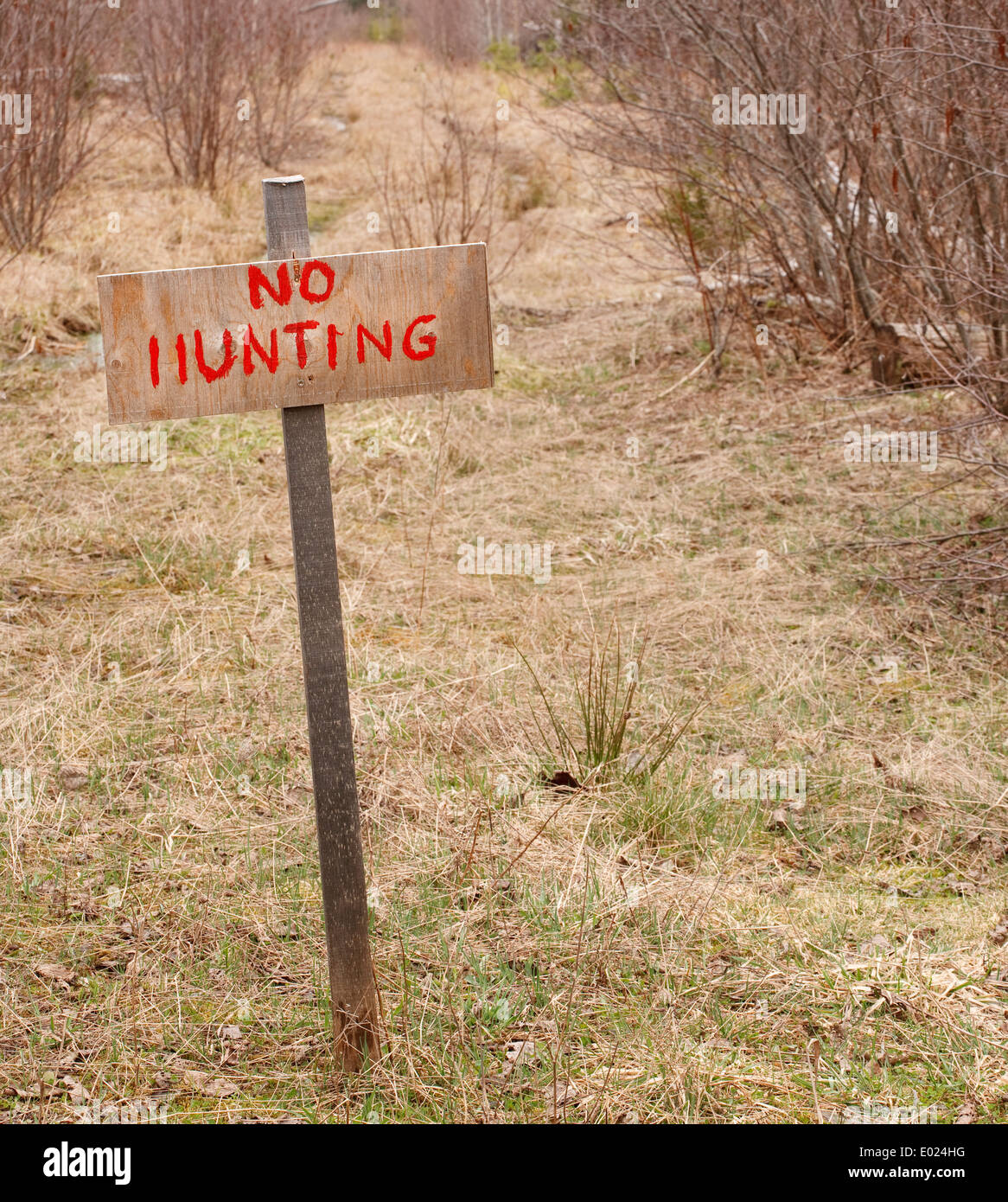 No hunting sign post on rural land Stock Photo Alamy
