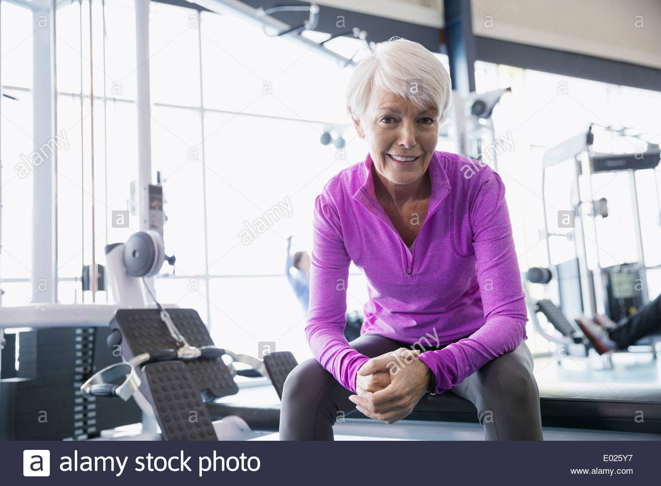 Portrait of smiling woman at gym Stock Photo