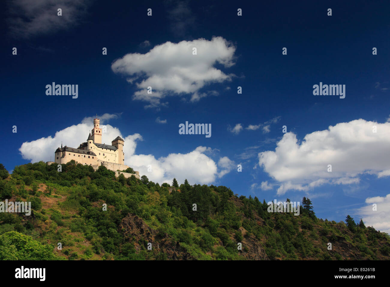 Photo of Marksburg Castle, Central Rhine River, above Braubach, Germany Stock Photo