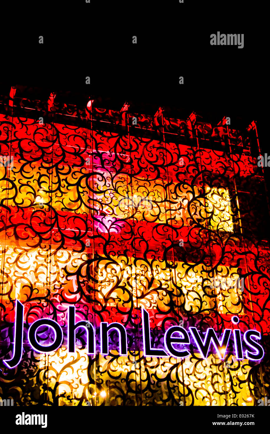 The John Lewis Building by night at the Highcross Shopping Centre in