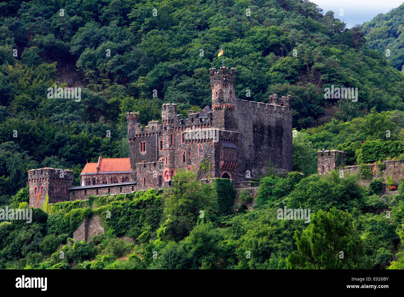 Photo of Reichenstein Castle above Trechtingshausen, Rhine River Valley, Germany Stock Photo