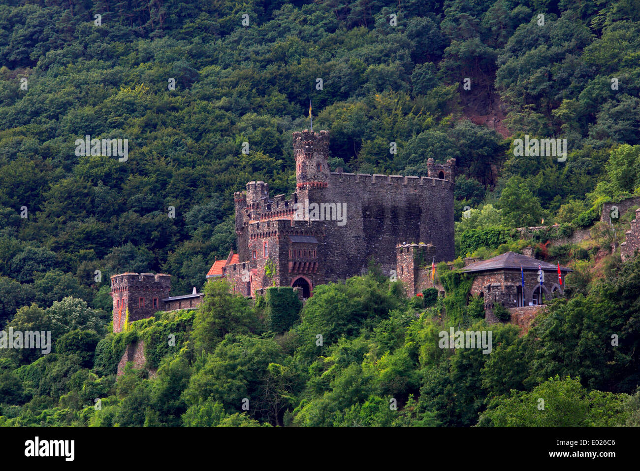 Photo of Reichenstein Castle above Trechtingshausen, Rhine River Valley, Germany Stock Photo