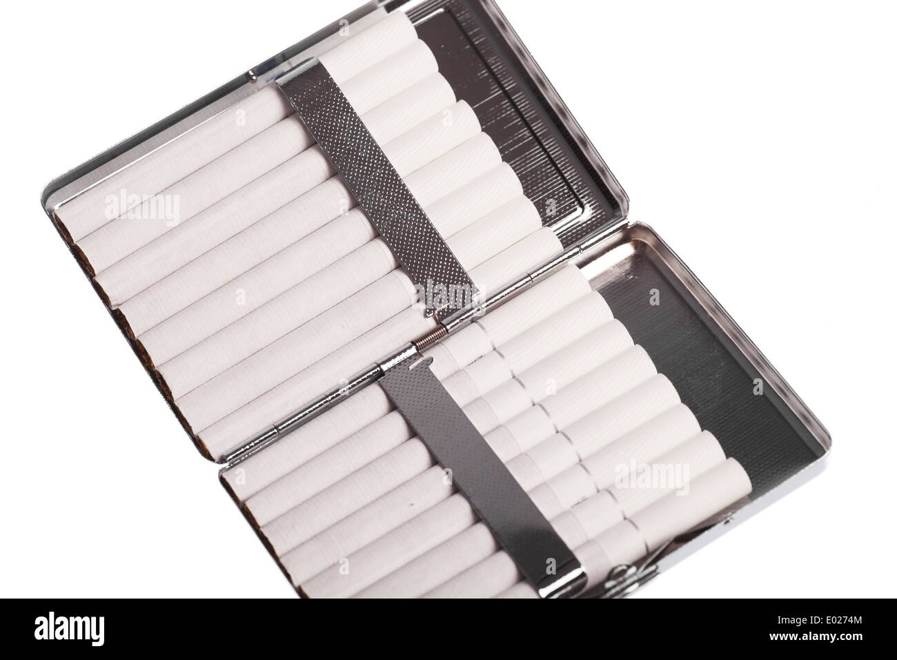 Color detail of a cigarette case with white cigarettes Stock Photo Alamy
