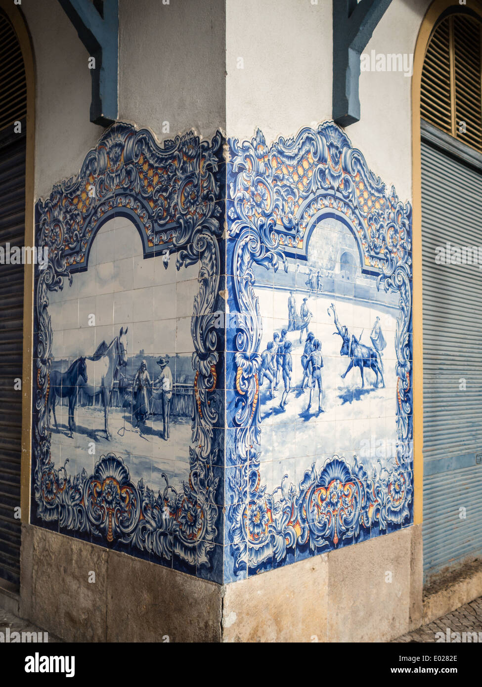 Santarem market building decorated with blue and white tiles Stock Photo