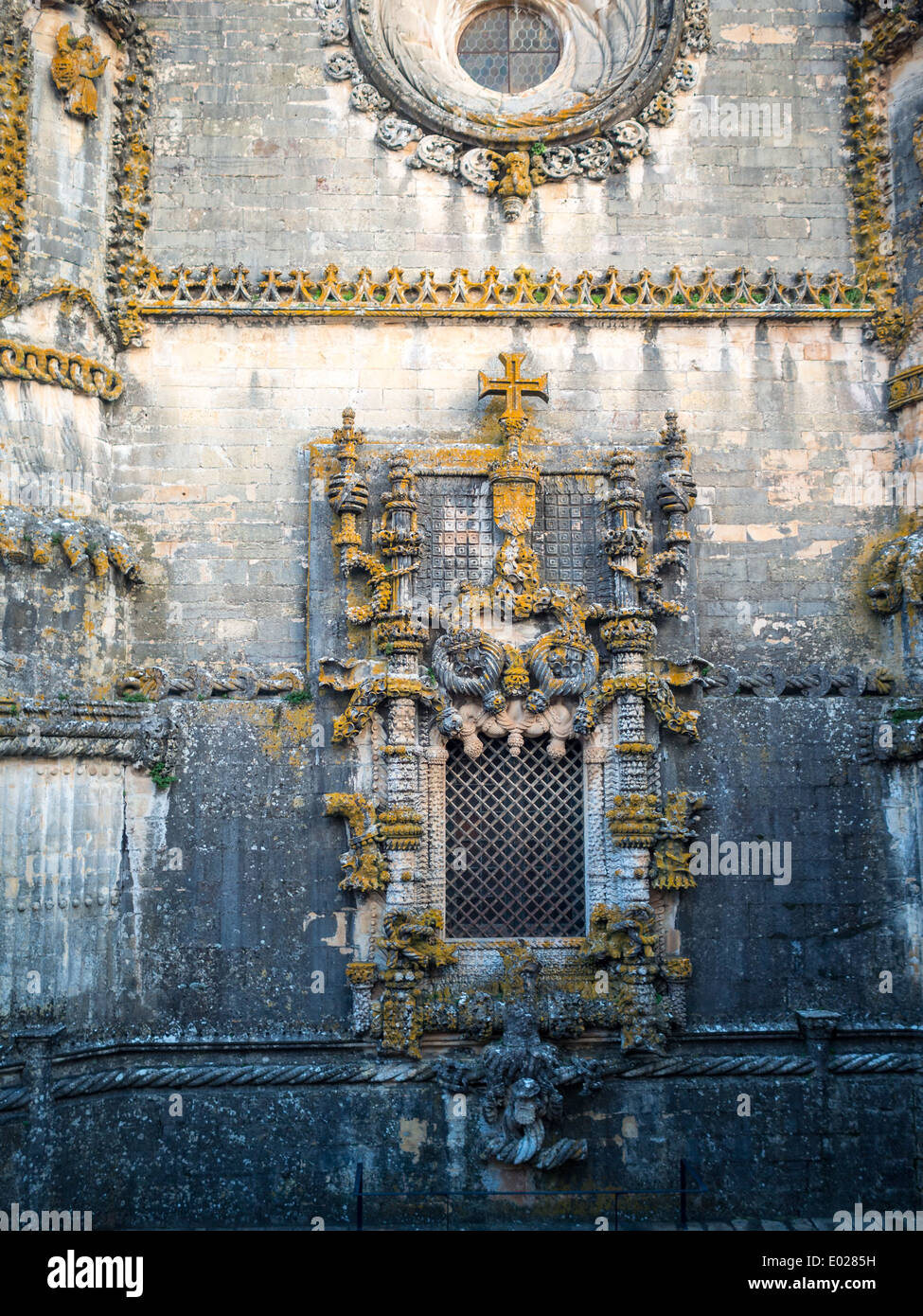 Capitulo window carved in stone in Manueline style, Convento de Cristo, Tomar Stock Photo
