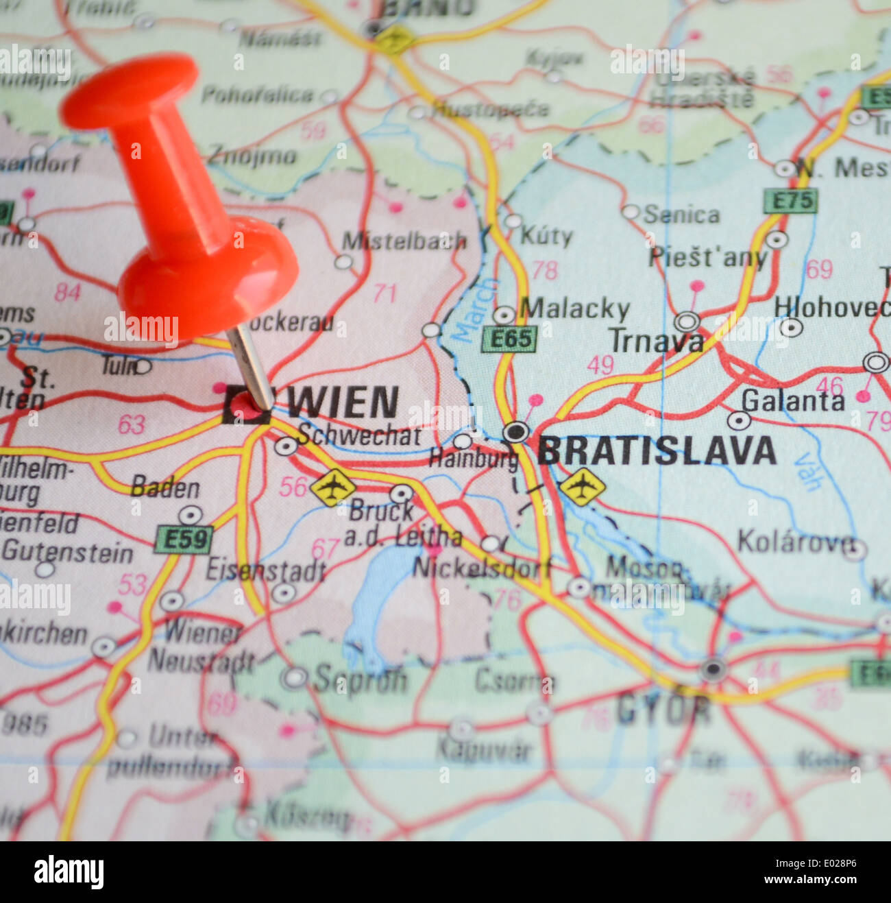 Close up of Wien map with red pin - Travel concept Stock Photo - Alamy