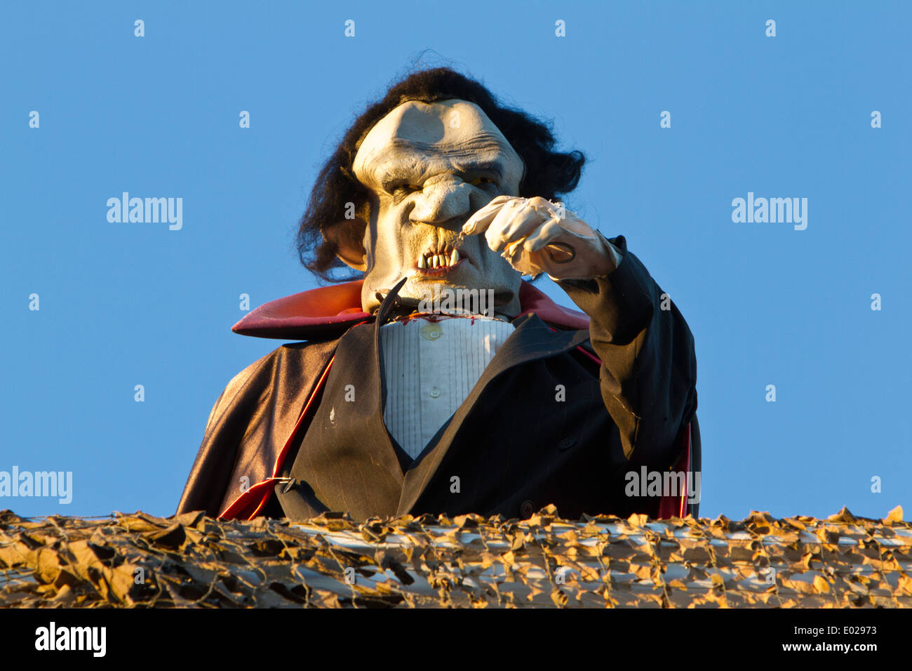 Vampire looking down from the rooftop. Stock Photo