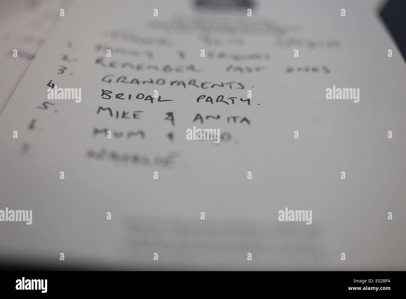 List of people to thank on a grooms wedding speech Stock Photo