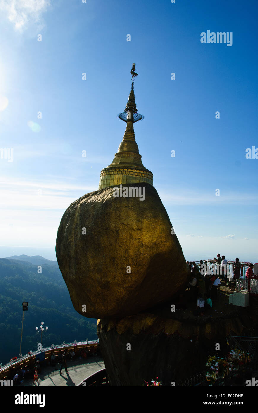 The Golden Rock Pagoda and the blue sky. Stock Photo