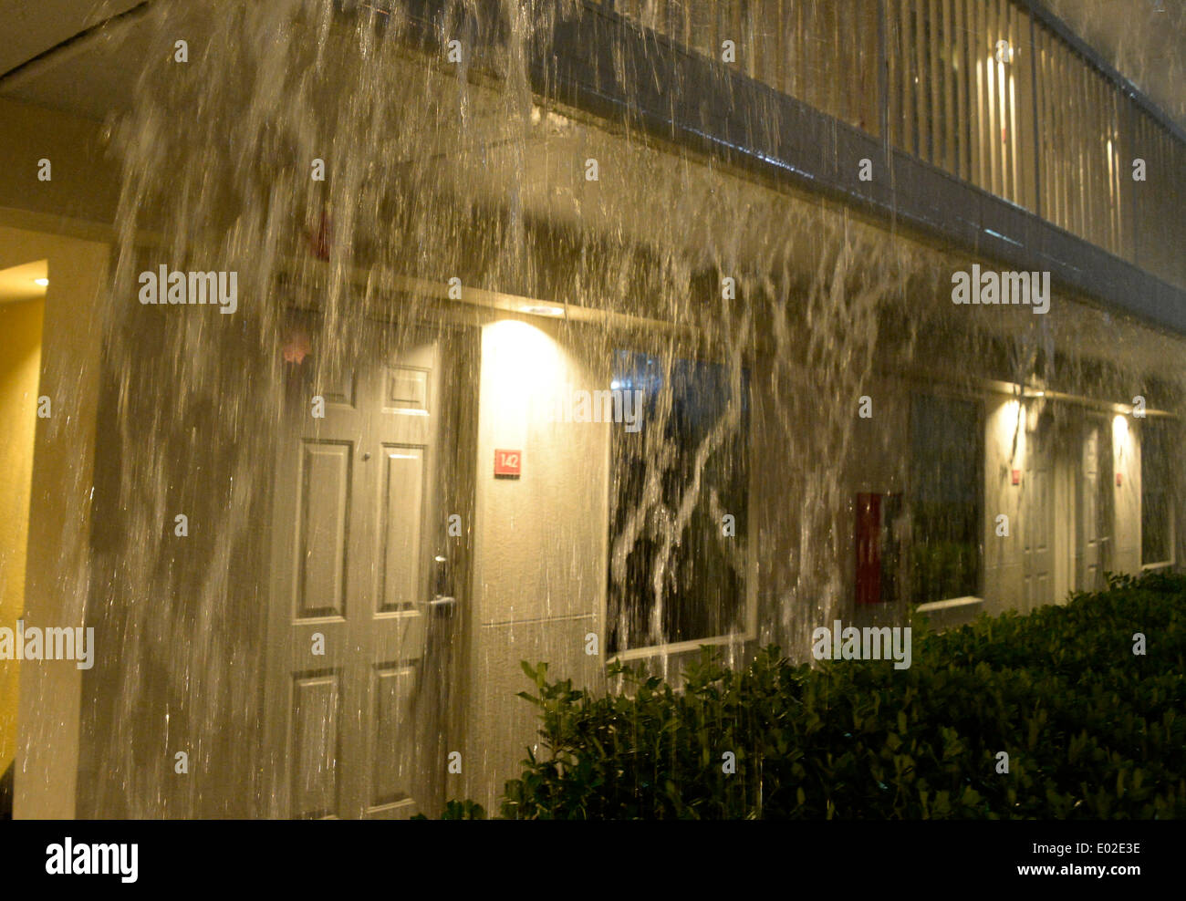 April 27, 2014. Tuscaloosa Alabama. USA-Heavy rain pours like a water fall from a TVS( Tornadic vortex signature) tornado storm in Tuscaloosa Alabama Monday night April 28, 2014. Dozens of tornadoes flared up across the south inflicting widespread damage across Alabama and Mississippi that contributed to the deaths of more than a dozen individuals. Preliminary reports from the National Weather's Storm Prediction Center indicate 52 reports of tornadoes since 7 am CDT Monday.At least seven people were killed in Mississippi from the wave of tornadoes. Photo by Gene Blevins/LA DailyNews/ZumaPre Stock Photo
